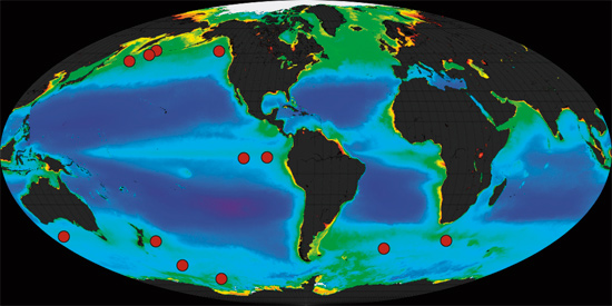location of 12 experiments across globe